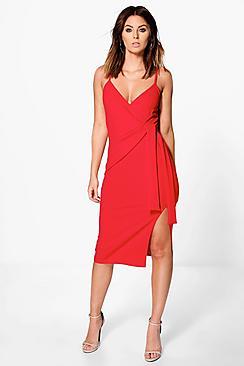 Boohoo Perri Strappy Wrap & Tie Detail Midi Dress