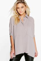 Boohoo Cat Oversized Panel Detail Batwing Shirt Stone