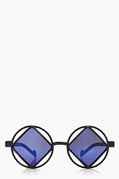 Boohoo Megan Diamond Cut Out Round Fashion Glasses
