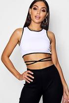 Boohoo Maya Rib Contrast Wrap Over Tie Crop