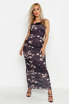Boohoo Plus Slinky Cherry Blossom Ruched Midaxi Dress