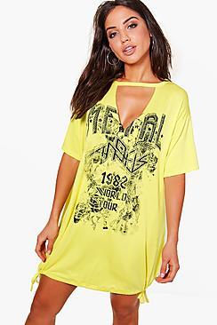 Boohoo Anna Drawstring Hem Printed T-shirt Dress