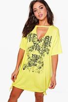 Boohoo Anna Drawstring Hem Printed T-shirt Dress