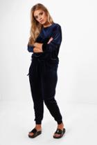 Boohoo Plus Bethany Velvet Top And Sweat Pants Navy