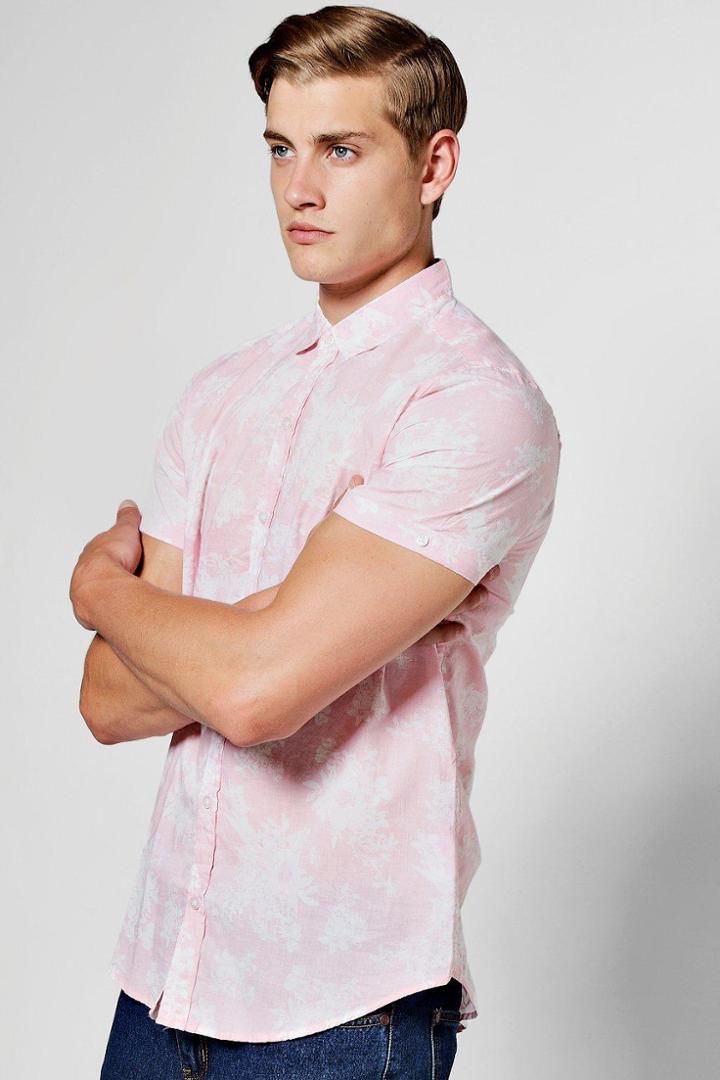 Boohoo Floral Print Short Sleeve Shirt Pink