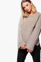 Boohoo Lily Flare Sleeve Chunky Knit Jumper Dove