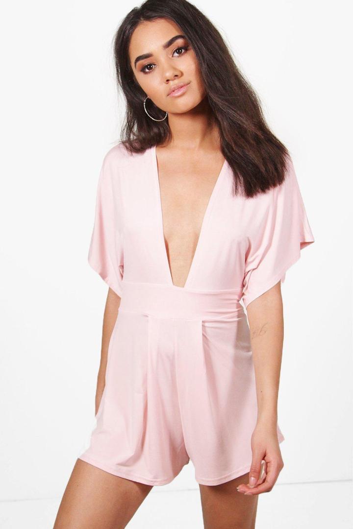 Boohoo Petite Olivia Kimono Sleeve Plunge Playsuit Lotus