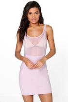 Boohoo Verity Sheer Neck Top Sleeveless Bodycon Dress Lilac