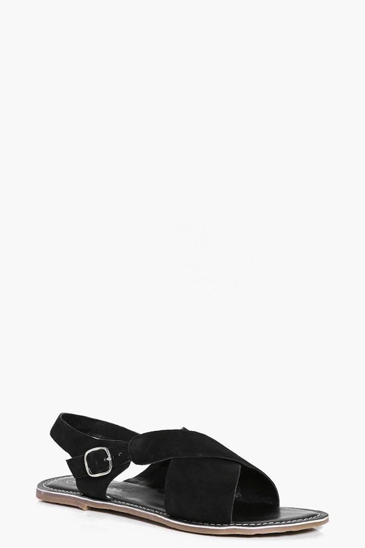 Boohoo Lucy Suede Peeptoe Cross Strap Sandal Black