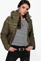 Boohoo Sara Quilted Padded Jacket Khaki