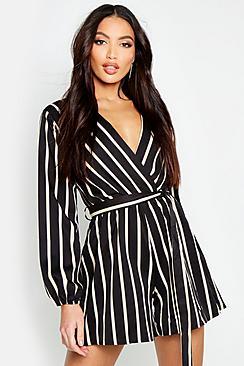 Boohoo Stripe Wrap Playsuit