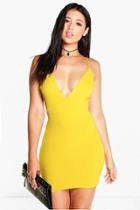Boohoo Cara Strappy Plunge Neck Bodycon Dress Chartreuse