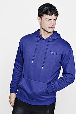 Boohoo Man Embroidered Hoodie In Fleece