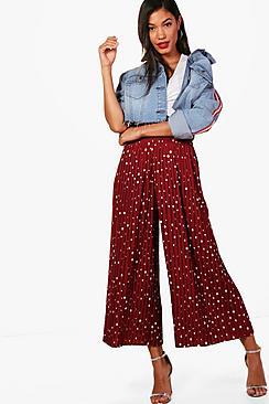 Boohoo Mae Woven Pleated Polka Dot Culottes