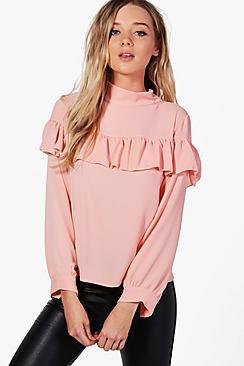 Boohoo Phoebe Woven Ruffle Front Blouse