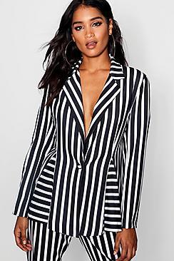 Boohoo Jade Stripe Godet Suit Blazer