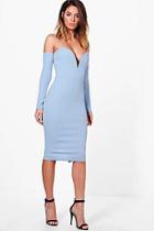 Boohoo Amy Plunge Detail Off The Shoulder Midi Dress
