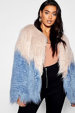 Boohoo Plus Two Tone Shaggy Faux Fur Jacket