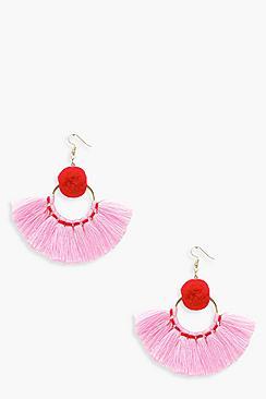 Boohoo Hannah Contrast Pom And Tassel Earrings