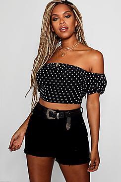 Boohoo Katty Spot Off The Shoulder Top