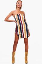 Boohoo Fay Stripe Bandeau Thigh Split Bodycon Dress
