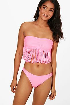 Boohoo Rome Fringed Bandeau Bikini