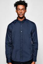 Boohoo Plain Poplin Long Sleeve Shirt Navy