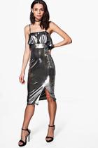 Boohoo Lauren Ruffle Metallic Strappy Midi Dress