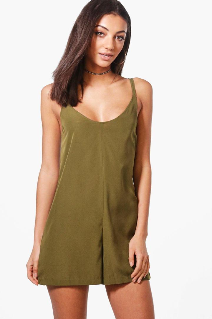Boohoo Tall Merida Woven Cami Playsuit Khaki