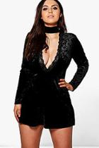 Boohoo Plus Nicola Velvet Plunge Playsuit