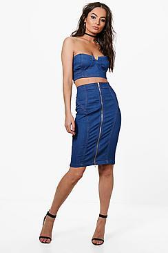 Boohoo Piper Bodycon Denim Pencil Skirt
