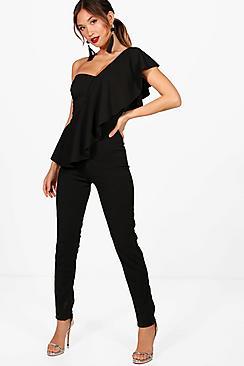 Boohoo Lottie Frill One Shoulder Jumpsuit