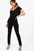 Boohoo Lottie Frill One Shoulder Jumpsuit