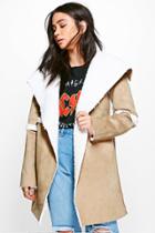 Boohoo Maria Sherpa Lined Bonded Coat Tan