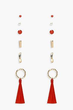 Boohoo Stud & Circle Tassel Earring Pack