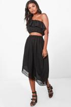 Boohoo Hannah Frill Crop & Asymmetric Skirt Co-ord Set Black