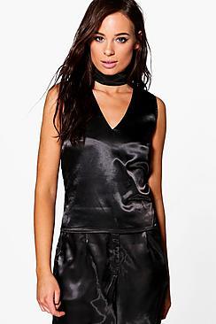 Boohoo Maisie Satin Choker Top