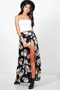 Boohoo Greta Wrap Front Woven Maxi Skirt