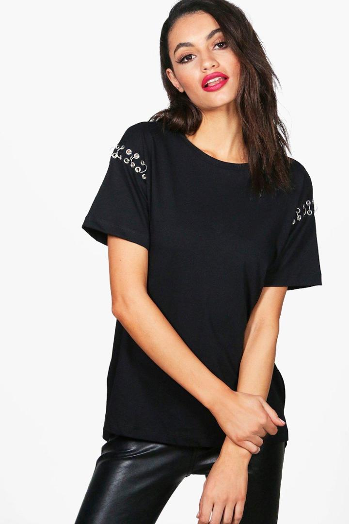 Boohoo Lucy Metal Ring Detail Premium T-shirt Black