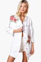 Boohoo Leah Embroidered Distressed Jacket White