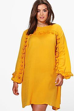 Boohoo Plus Rachel Tassel Front Shift Dress
