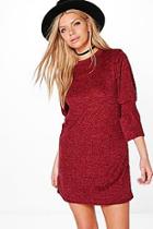 Boohoo Gigi Brush Knit Bell Sleeve Shift Dress