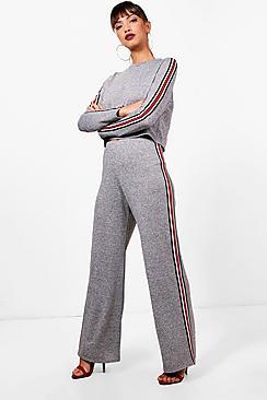 Boohoo Sport Stripe Wide Leg Knitted Lounge Set