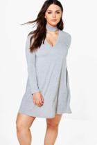 Boohoo Plus Jinny Choker Detail Swing Dress Grey