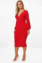 Boohoo Plus Kelly Slinky Knot Blaison Sleeve Midi Dress