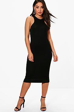 Boohoo Amelle Racer Neck Jersey Bodycon Dress