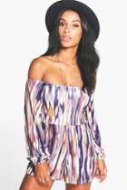 Boohoo Kimmy Multi Print Off The Shoulder Playsuit Multi