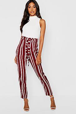 Boohoo Stripe Tie Waist Woven Slimline Trousers