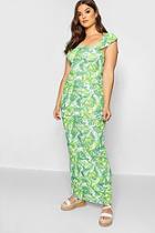 Boohoo Plus Off The Shoulder Ruffle Palm Print Maxi Dress