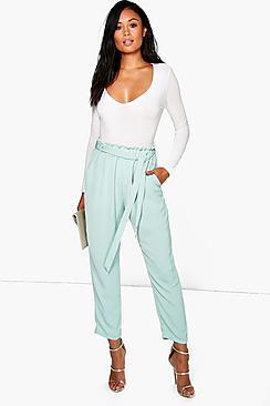 Boohoo Aletta Gathered Tie Waist Tailored Trousers